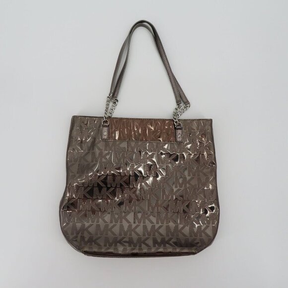 Michael Kors MK Jet Set Tote Bag Silver Gray Metal Chain Strap Handbag Purse - Picture 10 of 15